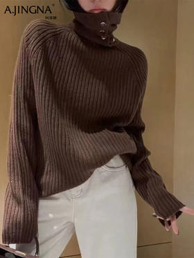 【时髦简洁派】阿菁娜慵懒极简两穿设计感高领套头毛衫F29D302013