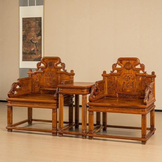 二十世纪 黄花梨宝座式扶手椅成套（两椅一几） 商品图4