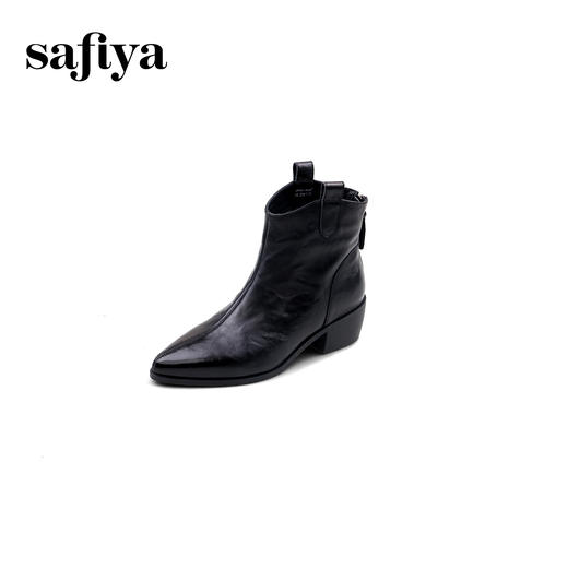 Safiya/索菲娅2024秋冬真皮拉链气质尖头粗跟英伦及踝短筒时装靴 SF44116167 商品图7
