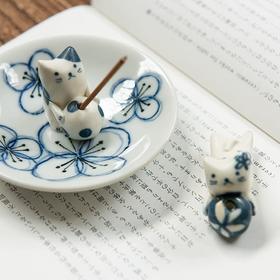日本KANESAN美浓烧日式可爱猫咪香插香立