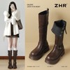 ZHR加绒长筒靴女2024新款冬季欧美风叠穿骑士靴保暖ins高筒瘦瘦靴 商品缩略图0