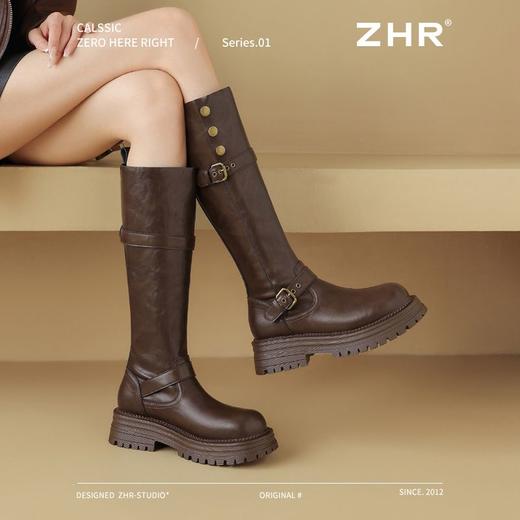 ZHR加绒长筒靴女2024新款冬季欧美风叠穿骑士靴保暖ins高筒瘦瘦靴 商品图9