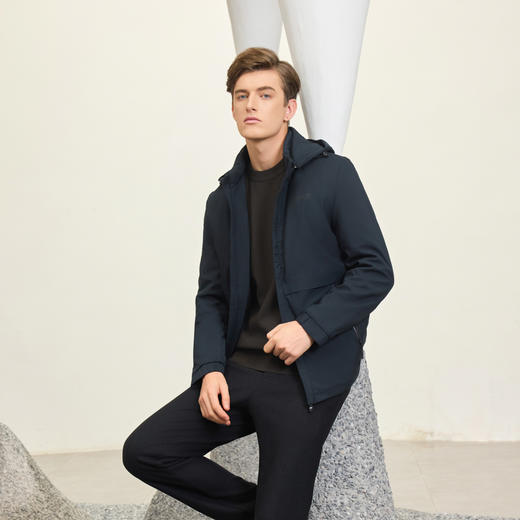 半身缘男装 冬季连帽简约精致拉链商务通勤棉衣244112M05412900 商品图3