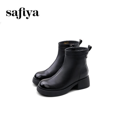 Safiya/索菲娅2024冬真皮复古英伦风时尚厚底粗跟套筒加绒短靴 SF4411A206 商品图1