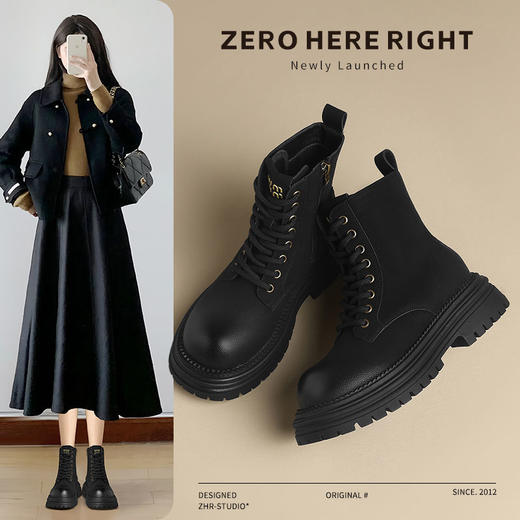 ZHR则则加绒增高马丁靴ins百搭女靴短靴2024秋冬款耐磨防滑工装靴 商品图0