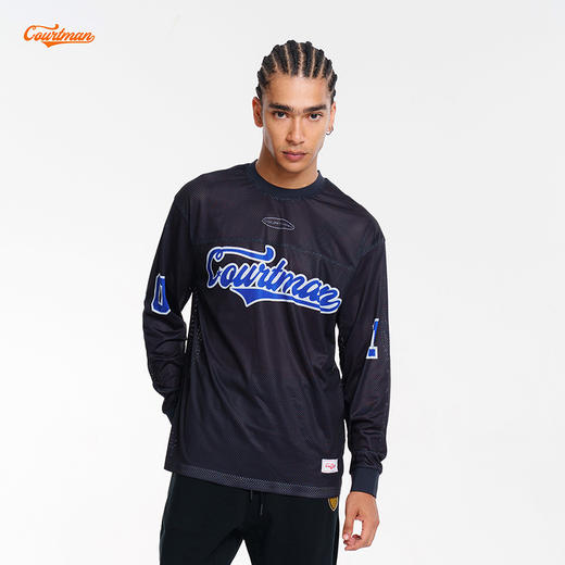 COURTMAN野球帝 复古logo网眼长袖字母印花运动投篮服T恤男士上衣 商品图0