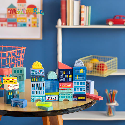 Moulin Roty 小货车 积木 益智木玩 适合3岁+ 木质益智 缤纷城市系列 法国品牌-725733 商品图3