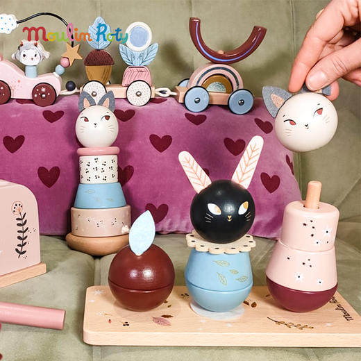 Moulin Roty 雨后套柱玩具组合 堆叠游戏 适合1岁+ 动手能力 成长益智 雨后系列 法国品牌-715366 商品图3