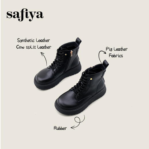 Safiya/索菲娅2024冬英伦风圆头侧拉链时尚粗高跟厚底马丁靴 SF44116268 商品图0