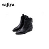 Safiya/索菲娅2024秋冬真皮拉链气质尖头粗跟英伦及踝短筒时装靴 SF44116167 商品缩略图5