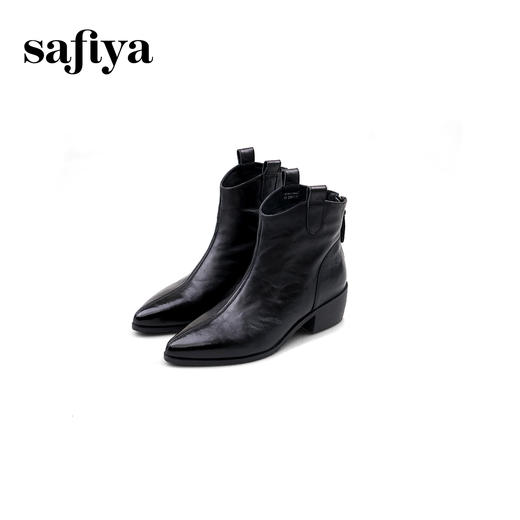 Safiya/索菲娅2024秋冬真皮拉链气质尖头粗跟英伦及踝短筒时装靴 SF44116167 商品图5