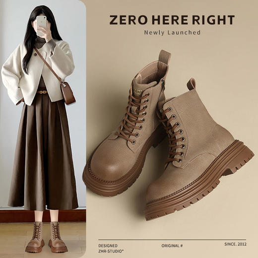ZHR则则加绒增高马丁靴ins百搭女靴短靴2024秋冬款耐磨防滑工装靴 商品图2