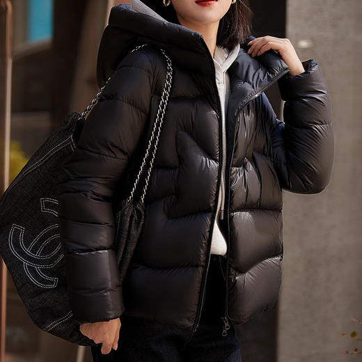 巨保暖！95白鹅绒五防连帽羽绒服女款高端女装短款外套平湖鹅绒服冬！ 商品图2