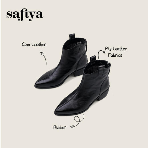 Safiya/索菲娅2024秋冬真皮拉链气质尖头粗跟英伦及踝短筒时装靴 SF44116167 商品图0