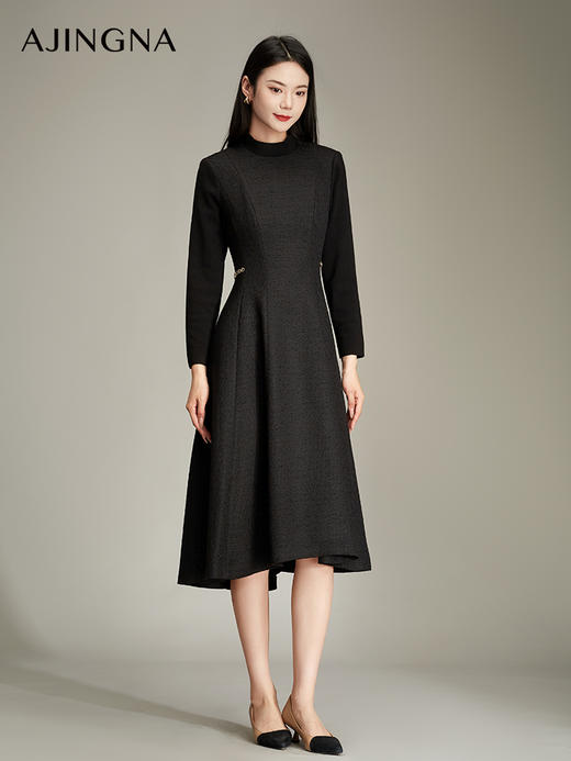 【商场同款】阿菁娜2024冬季新款韩版气质小黑裙A30D112012 商品图0