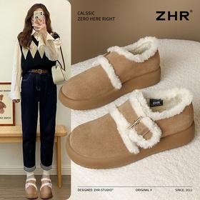 ZHR则则加绒勃肯鞋女2024冬季款保暖加厚真皮超软棉鞋东北雪地靴