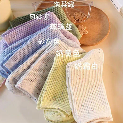 「6双装！抖音同款」满天星款袜子女可爱中筒袜学生袜点子纱细条纯色袜子女简约配饰 商品图0