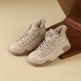 westory2024年秋冬新款休闲风厚底平跟舒适百搭毛毛鞋休闲老爹鞋W24DM85091