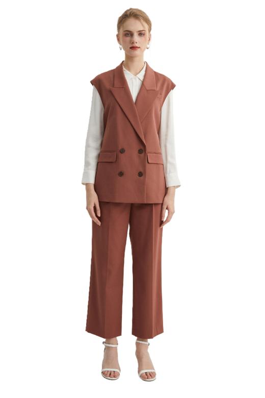 VIVIAN LIU TZ2413107梅春女装新款西装领双排扣中长款马甲 商品图5