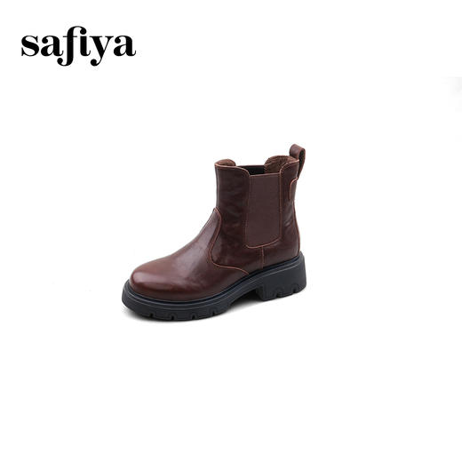 Safiya/索菲娅2024冬英伦风真皮时尚厚底粗跟套筒轻便休闲切尔西短靴 SF44116146 商品图3