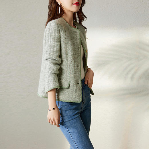 【高货ay】全新升级【铂金会员367/天猫499/差价132】(13514) 洛诗琳秋冬羊毛牛油果绿2024新款粗花呢小香风外套女 商品图2