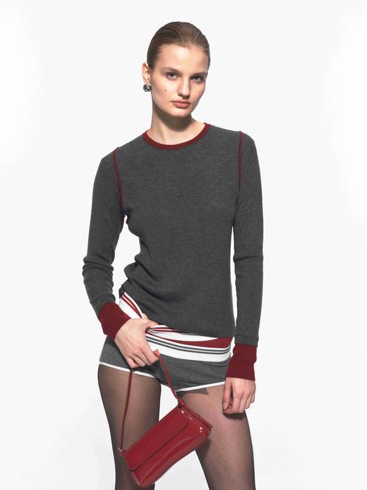 灰红撞色套头打底 商品图1