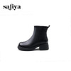 Safiya/索菲娅2024冬真皮复古英伦风时尚厚底粗跟套筒加绒短靴 SF4411A206 商品缩略图3