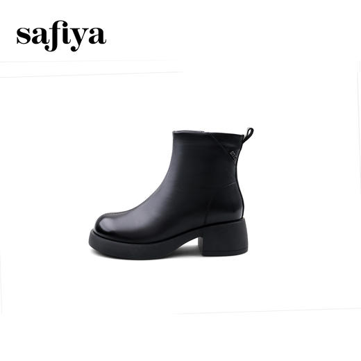 Safiya/索菲娅2024冬真皮复古英伦风时尚厚底粗跟套筒加绒短靴 SF4411A206 商品图3