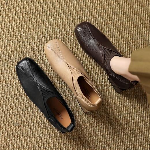 【预售5天】新款粗跟超软头层油蜡羊皮针织单鞋LD&7215 商品图2