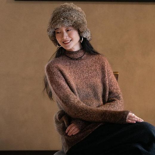 牧衣游原创 渐变色马海毛混织套头衫女新款细腻保暖圆领毛衣 觅贝 商品图0