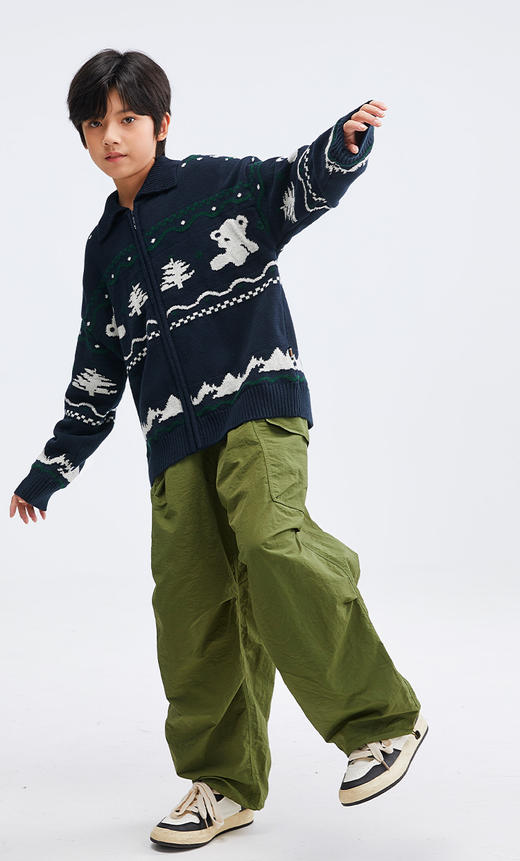 水孩儿童装秋冬新款儿童针织外套女童百搭时尚线衣男童复古翻领针织衫 商品图3