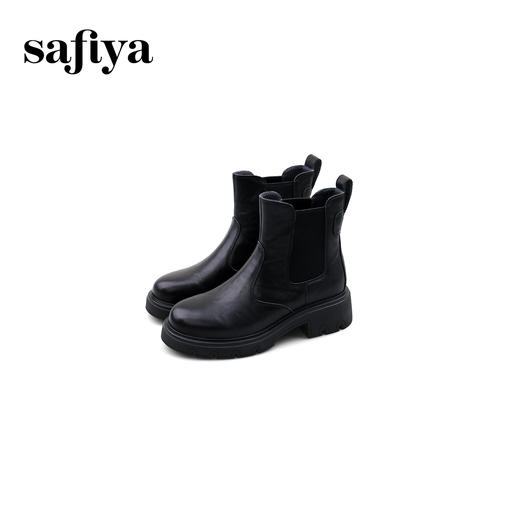 Safiya/索菲娅2024冬英伦风真皮时尚厚底粗跟套筒轻便休闲切尔西短靴 SF44116146 商品图5