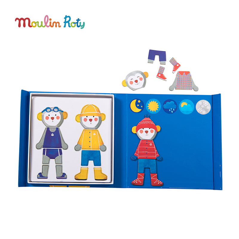 Moulin Roty 小猴子换装游戏 磁力游戏盒 适合4岁+ 趣味小游戏 认知教育 缤纷乐系列 法国品牌-661365