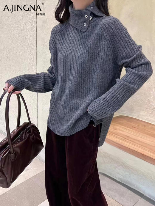 【时髦简洁派】阿菁娜慵懒极简两穿设计感高领套头毛衫F29D302013 商品图3