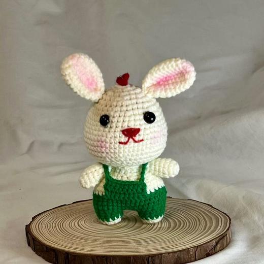 手工钩织 绿色背带裤小兔 商品图0