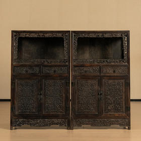 清中期 紫檀满雕云龙纹亮格柜（一对）