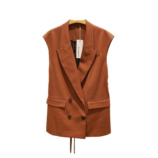 VIVIAN LIU TZ2413107梅春女装新款西装领双排扣中长款马甲 商品图4