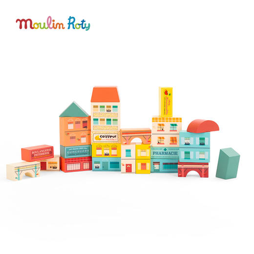 Moulin Roty 小货车 积木 益智木玩 适合3岁+ 木质益智 缤纷城市系列 法国品牌-725733 商品图7