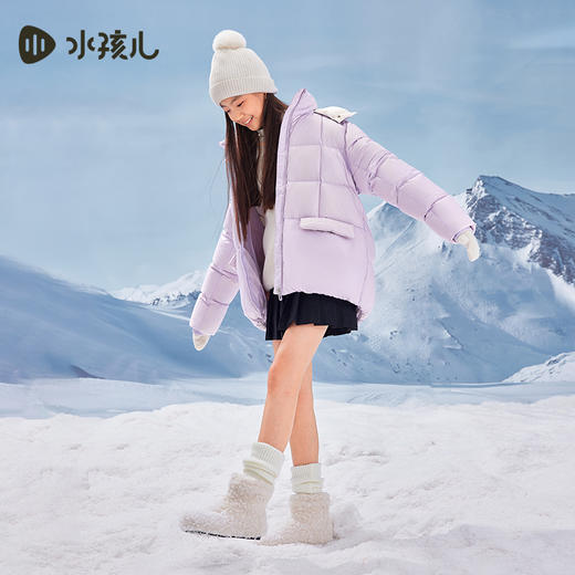 水孩儿童装2024冬季新款女童羽绒服抑菌轻盈中大童保暖外套连帽款 商品图1