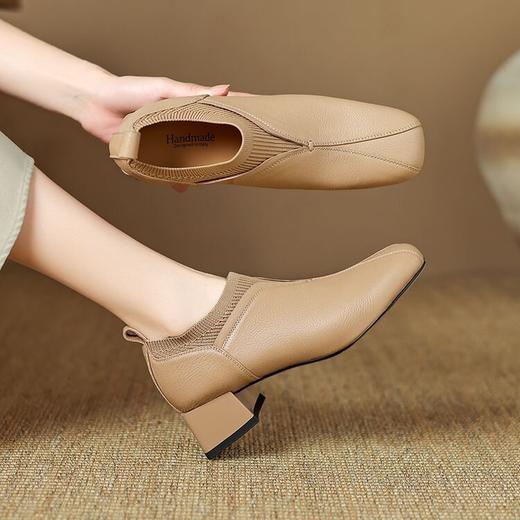 【预售5天】新款粗跟超软头层油蜡羊皮针织单鞋LD&7215 商品图3