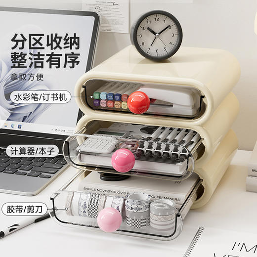 摩登主妇桌面收纳盒化妆品多层整理柜抽屉收纳盒办公室宿舍置物架 商品图4