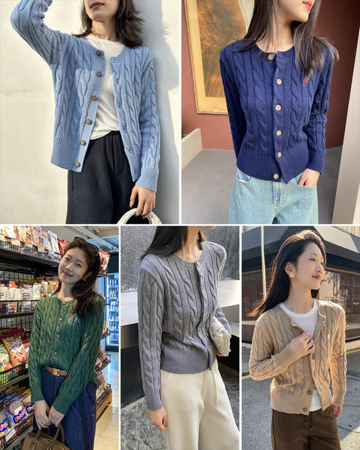 单品包邮现货 THS-无   RL马球 女士源厂尖尾PRL羊毛棉Cable Knit经典圆领女款开衫 5色 BM3202 商品图0