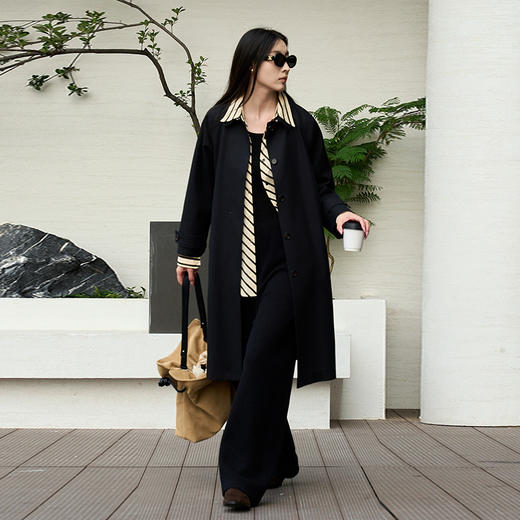 【顺丰包邮】33908 洛诗琳轻奢高级感黑色匹马棉长款翻领风衣女9521 商品图4