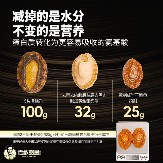 【德叔鲍鱼】手工熬制即食半干大鲍鱼2只装鲍鱼罐头【5头活鲍懊熬制】 【常温储存】 商品图1