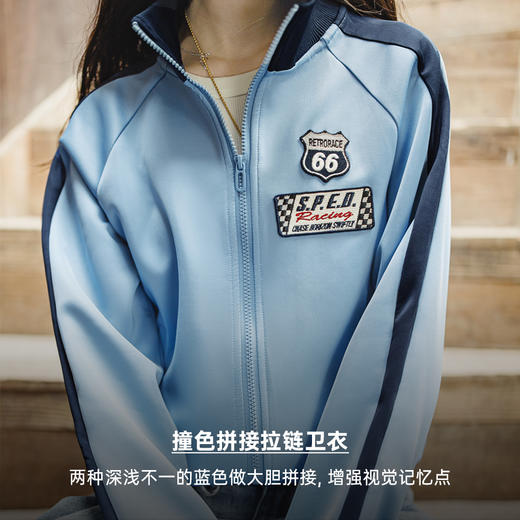 马登撞色拼接拉链卫衣复古徽章开衫上衣宽松休闲运动外套潮春秋女 商品图1