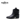 Safiya/索菲娅2024秋冬真皮拉链气质尖头粗跟英伦及踝短筒时装靴 SF44116167 商品缩略图1