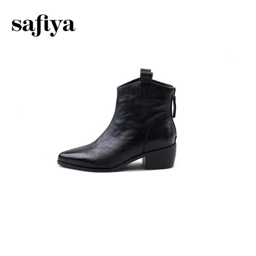 Safiya/索菲娅2024秋冬真皮拉链气质尖头粗跟英伦及踝短筒时装靴 SF44116167 商品图1