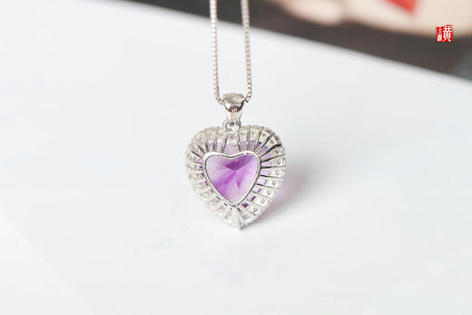 紫水晶心形吊坠  ，925银镶 商品图3