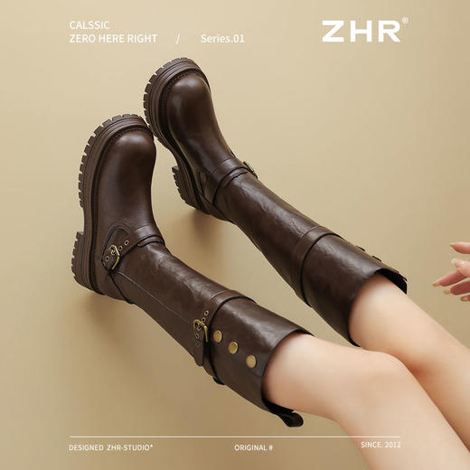 ZHR加绒长筒靴女2024新款冬季欧美风叠穿骑士靴保暖ins高筒瘦瘦靴 商品图8