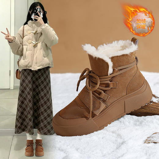 ZHR则则加绒保暖雪地靴防水防寒女鞋2024冬季新款ins百搭短筒棉鞋 商品图0
